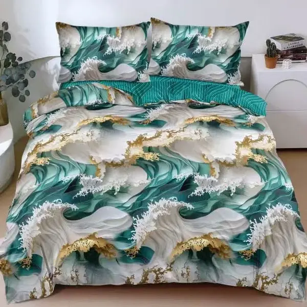 Lenjerie Pat Dublu Cu Elastic Bumbac Satinat - 3 Bucati 219 Lei - Verde Abstract
