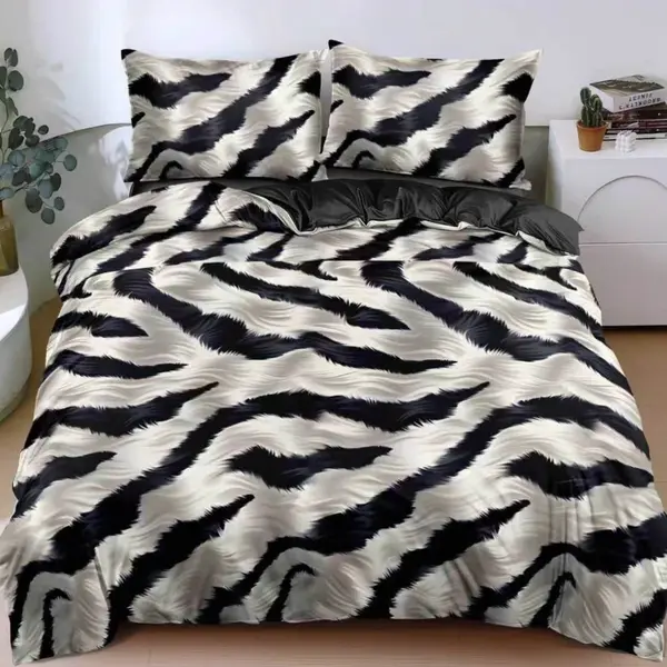 Lenjerie Pat Dublu Cu Elastic Bumbac Satinat - 3 Bucati 219 Lei - Gri Negru Animal Print