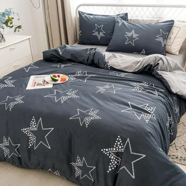 Lenjerie Pat Dublu Cu Elastic Bumbac Satinat - 3 Bucati 219 Lei - Gri Stelute