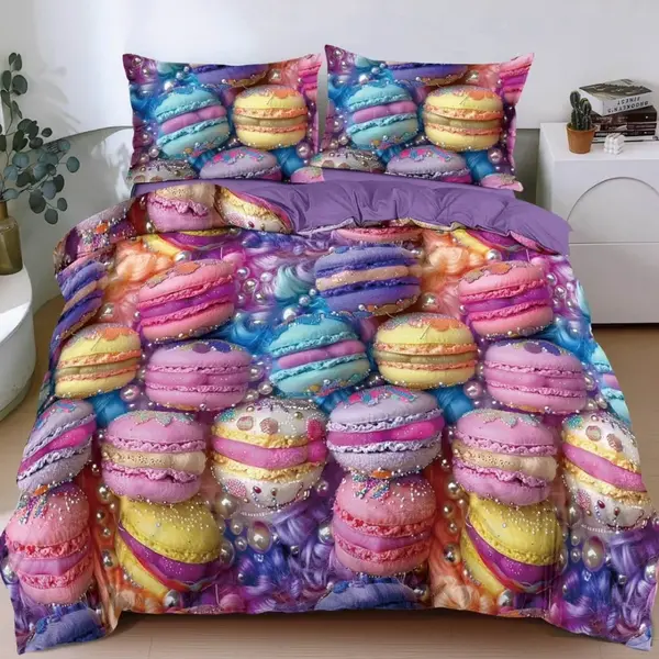 Lenjerie Pat Dublu Cu Elastic Bumbac Satinat - 3 Bucati 219 Lei - Roz Multicolor Macarons