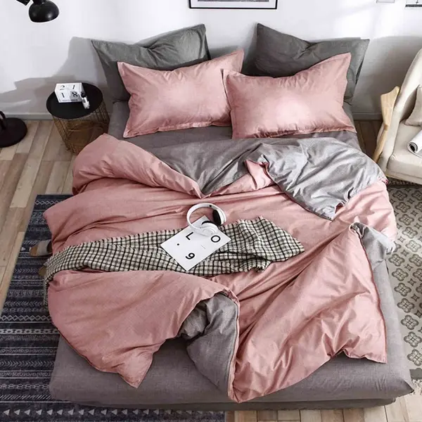 Lenjerie Pat Dublu Cu Elastic Bumbac Satinat - 3 Bucati 219 Lei - Roz. Grej