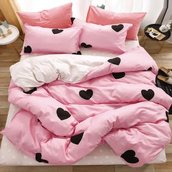 Lenjerie Pat Dublu Cu Elastic Bumbac Satinat - 3 Bucati 219 Lei - Roz Inimioare