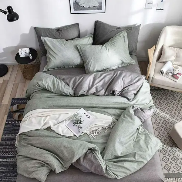 Lenjerie Pat Dublu Cu Elastic Bumbac Satinat - 3 Bucati 219 Lei - Verde Gri