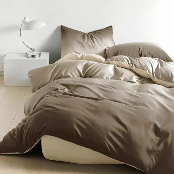 Lenjerie pat dublu cu Elastic, bumbac satinat, Maro, degrade
