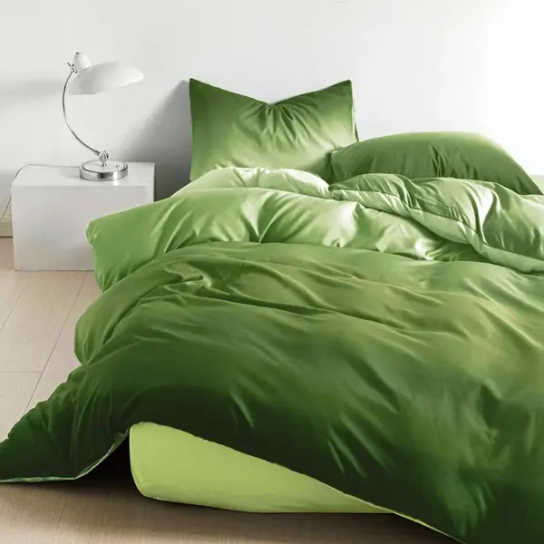 Lenjerie pat dublu cu Elastic, bumbac satinat, Verde, degrade