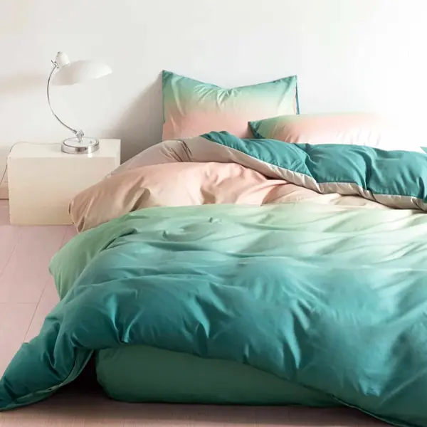 Lenjerie pat dublu cu Elastic, bumbac satinat, verde, degrade