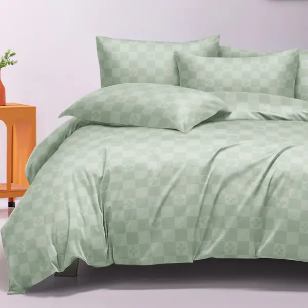 Lenjerie pat dublu cu Elastic, Damasc cu Patratele, 6 piese, Verde