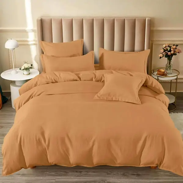 Lenjerie pat dublu cu ELASTIC, Finet, 6 piese, Camel