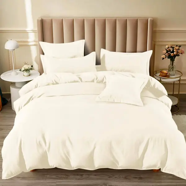 Lenjerie pat dublu cu ELASTIC, Finet, 6 piese, Crem
