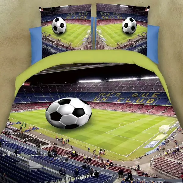 Lenjerie pat dublu cu ELASTIC microfibra imprimeu 3D - 3 Bucati 219 Lei - Verde fotbal