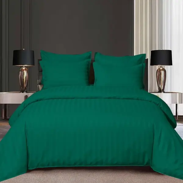 Lenjerie pat dublu Damasc Finetat cu Elastic, 6 piese, Verde