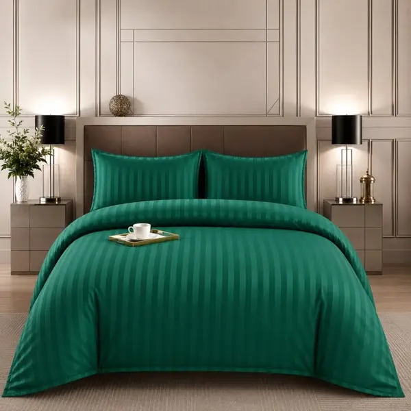 Lenjerie pat dublu, Damasc Finetat Deluxe cu Elastic, 4 piese, Verde