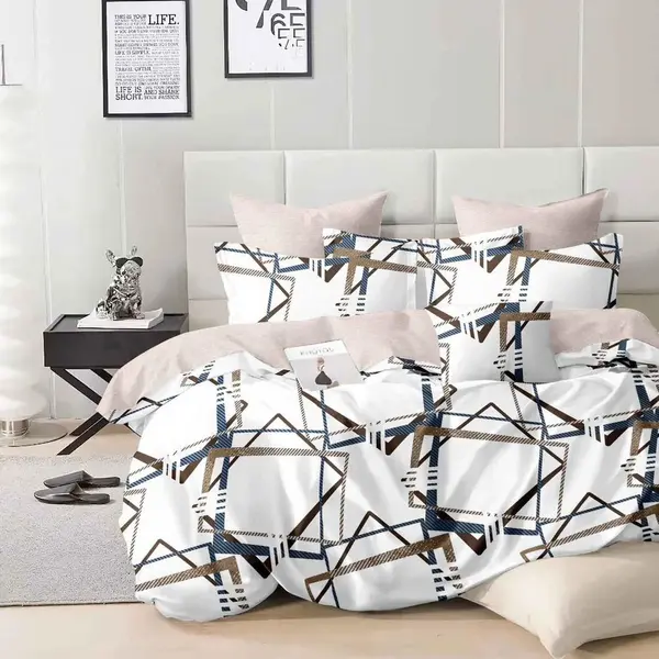 Lenjerie pat dublu, Finet, 6 piese, Alb, dungi abstract