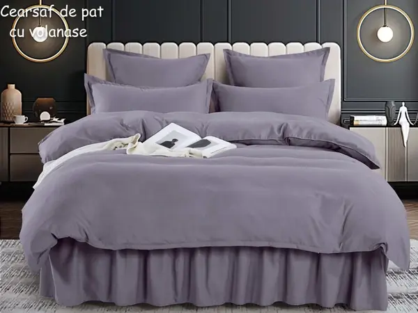 Lenjerie pat dublu, FINET, 6 piese, cu volanase, Jojo Home, Gri