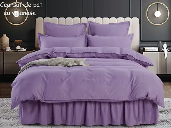 Lenjerie pat dublu, FINET, 6 piese, cu volanase, Jojo Home, Lila