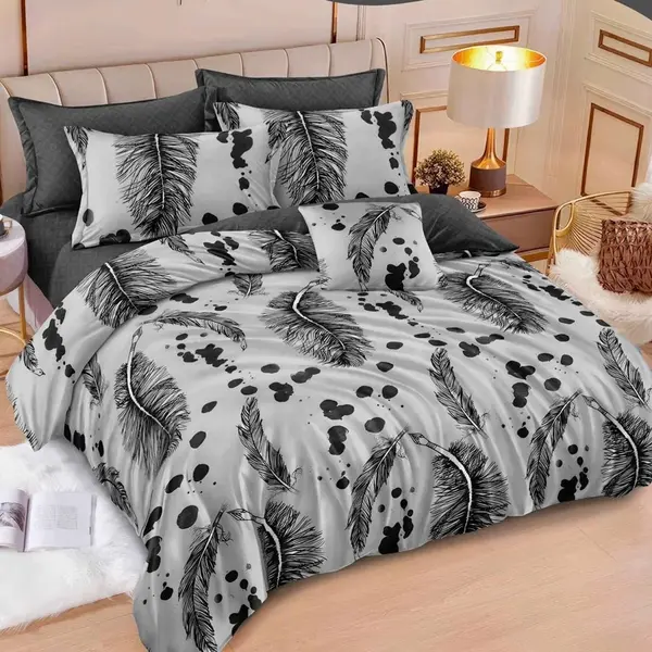 Lenjerie pat dublu, Finet, 6 piese, Gri, pene, fulgi
