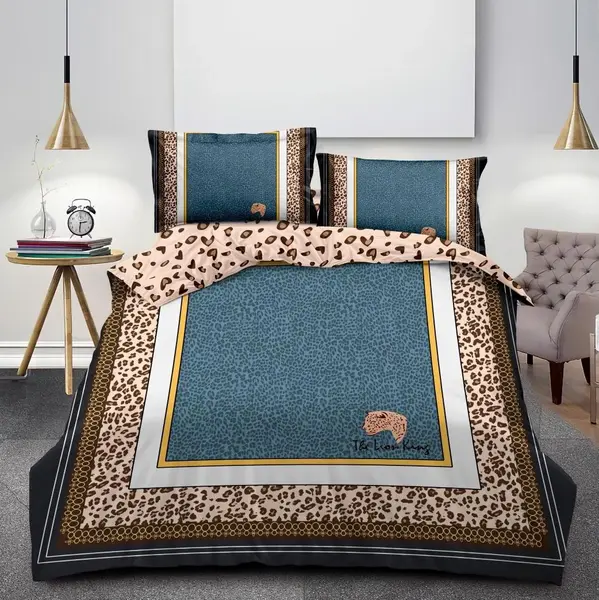 Lenjerie pat dublu, FINET, 6 piese, IDENTICA CU POZA, Maro, animal print