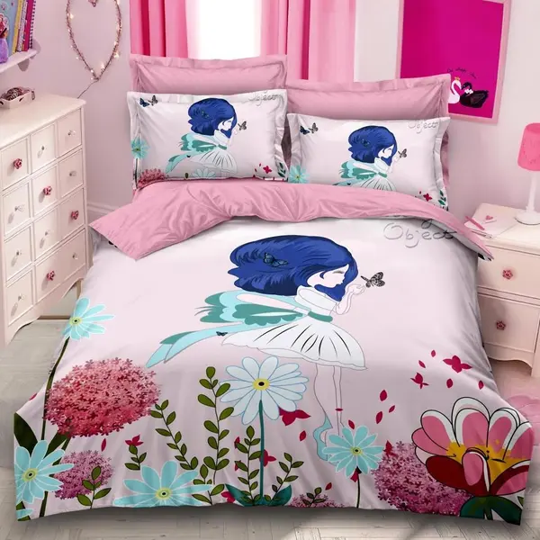 Lenjerie pat dublu, FINET, 6 piese, IDENTICA CU POZA, Roz, flori