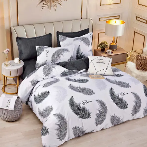 Lenjerie pat dublu, FINET, 6 piese, Jojo Home, Alb-Gri, pene