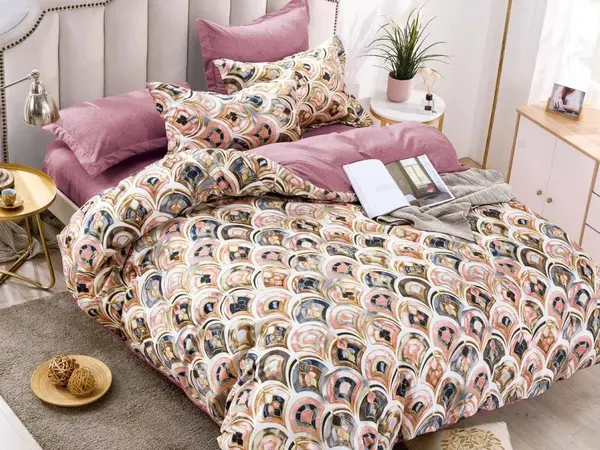 Lenjerie pat dublu, FINET, 6 piese, Jojo Home, Alb-Multicolor, model elegant