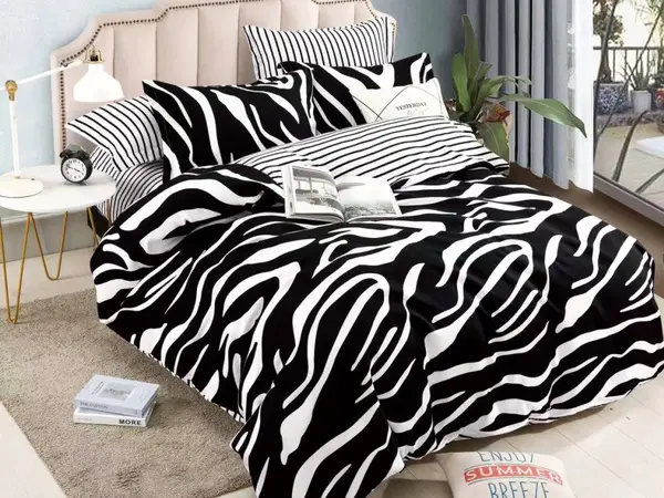 Lenjerie pat dublu, FINET, 6 piese, Jojo Home, Alb-Negru, animal print