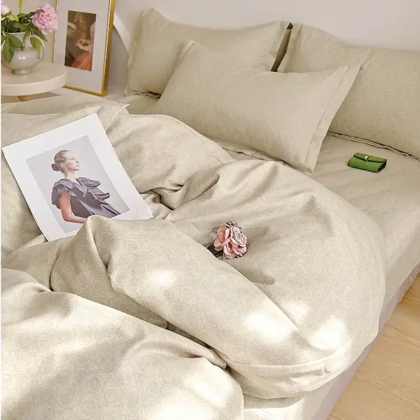 Lenjerie pat dublu, FINET, 6 piese, Jojo Home, Bej, Roses