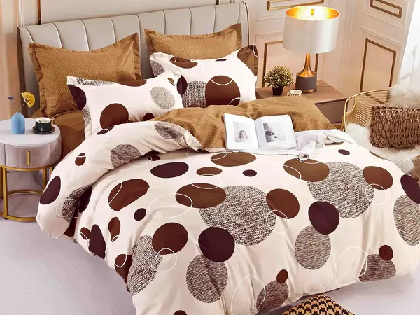 Lenjerie pat dublu, FINET, 6 piese, Jojo Home, Crem-Maro, buline