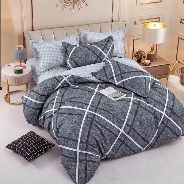 Lenjerie pat dublu, FINET, 6 piese, Jojo Home, Gri, Dungi