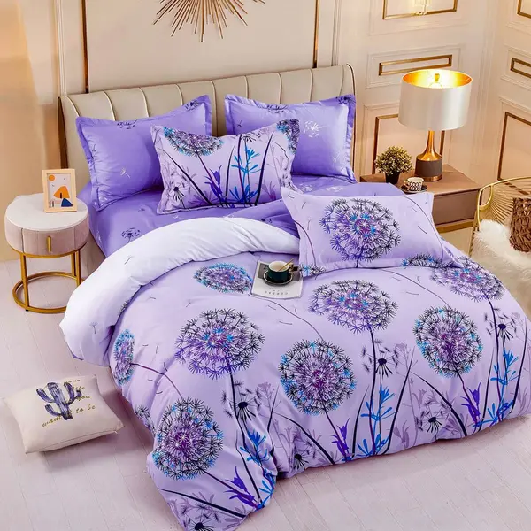 Lenjerie pat dublu, FINET, 6 piese, Jojo Home, Lila, papadii