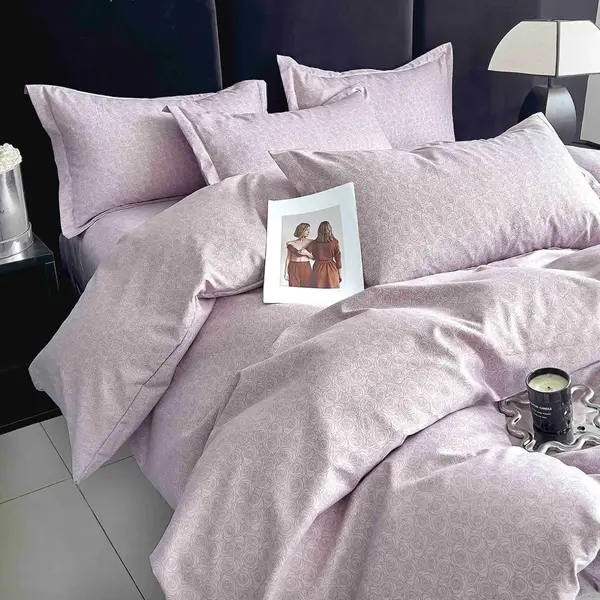 Lenjerie pat dublu, FINET, 6 piese, Jojo Home, Lila, Trandafiri