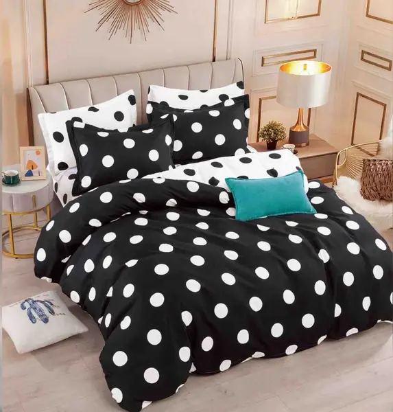 Lenjerie pat dublu, FINET, 6 piese, Jojo Home, Negru, Alb, Buline