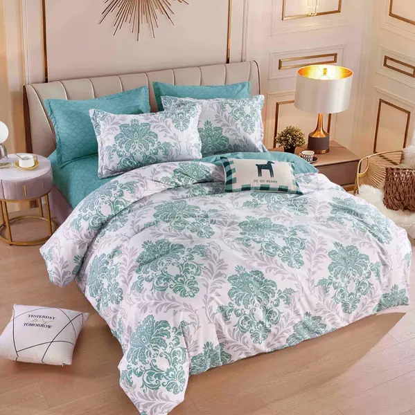 Lenjerie pat dublu, FINET, 6 piese, Jojo Home, Turquoise, model oriental