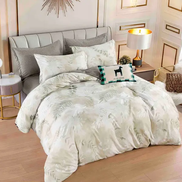 Lenjerie pat dublu, FINET, 6 piese, Jojo Home, Verde, frunze