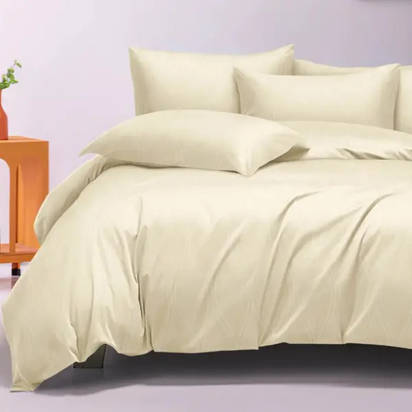 Lenjerie pat dublu, Finet model elegant, 6 piese, Crem