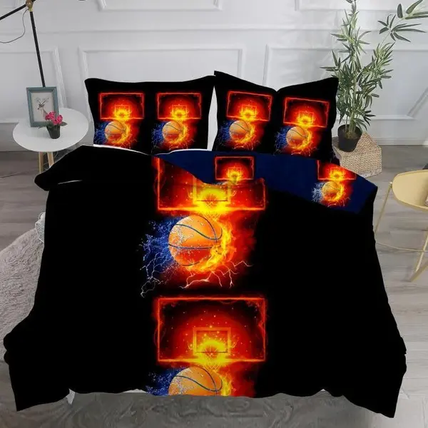 Lenjerie pat dublu imprimeu 3D Digital - 3 Bucati 219 Lei - Negru minge de baschet