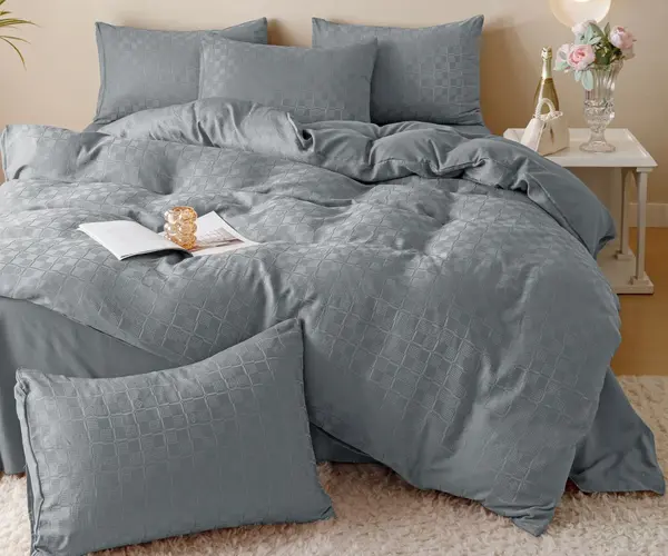 Lenjerie pat dublu, JACQUARD FINETAT, 6 piese, Jojo Home, Gri deschis