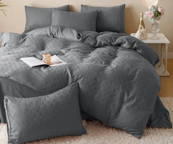 Lenjerie pat dublu, JACQUARD FINETAT, 6 piese, Jojo Home, Gri inchis