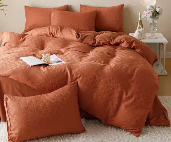 Lenjerie pat dublu, JACQUARD FINETAT, 6 piese, Jojo Home, Maro