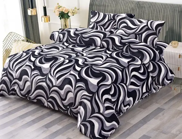 Lenjerie pat dublu, Super Pufoasa COCOLINO, 4 piese, Alb, Negru, clasic