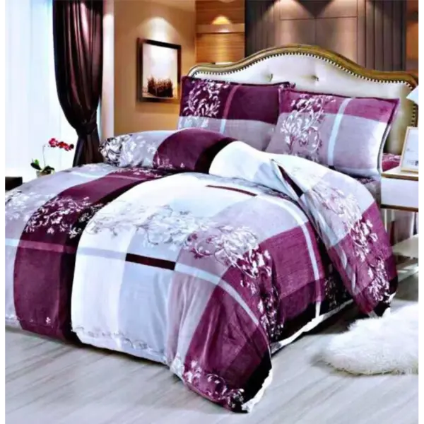 Lenjerie pat dublu, Super Pufoasa COCOLINO, 4 piese, Gri, Mov, Patratele, Flori