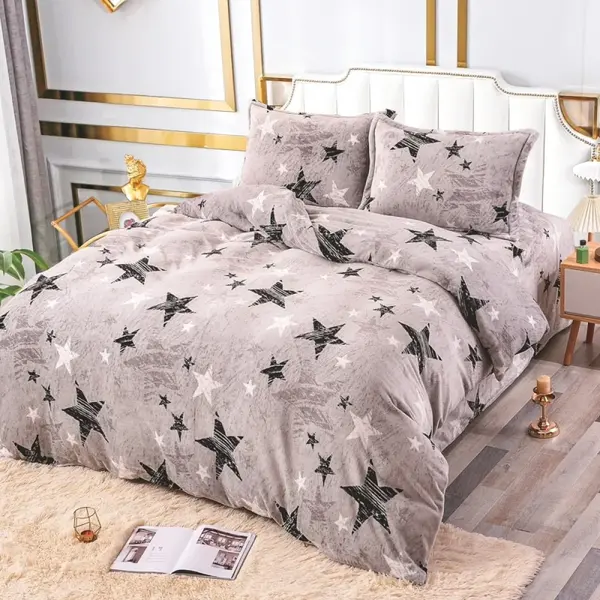 Lenjerie pat dublu, Super Pufoasa COCOLINO, 4 piese, Gri, Stelute