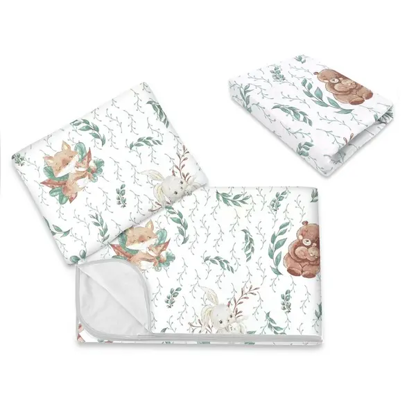 Lenjerie patut cu 3 piese, MimiNu, Cu cearceaf 120x60 cm, Din bumbac certificat Oeko Tex Standard 100, Cu paturica si pernuta, Lulu Natural