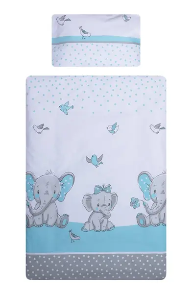 Lenjerie patut cu 4 piese 140x70 cm Elefant albastru