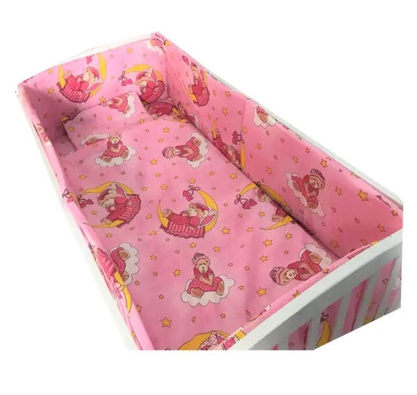 Lenjerie patut cu 5 piese Croitoria Noastra Bunica Ursulet roz 120x60 cm