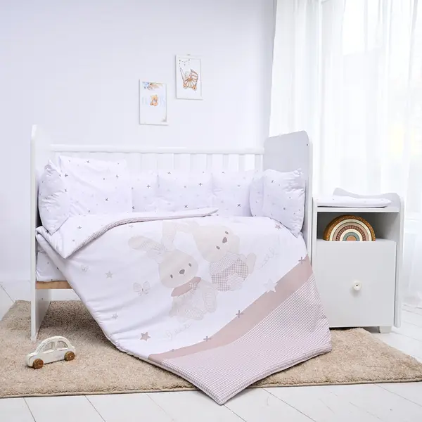Lenjerie pătuț Lorelli - Trend, Honey Bunny, cu protecție laterală, bej