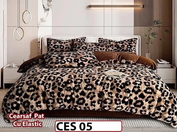 Lenjerie pentru pat dublu pufoasa din Blanita artificiala Tip Iepure din 6 piese - CES 05