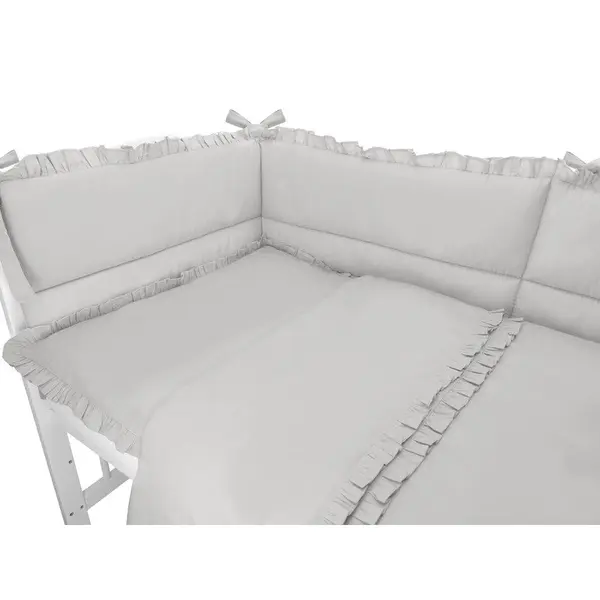 Lenjerie pentru patut cu 3 piese MimiNu Colectia Royal Grey cu volanase 120x60 cm