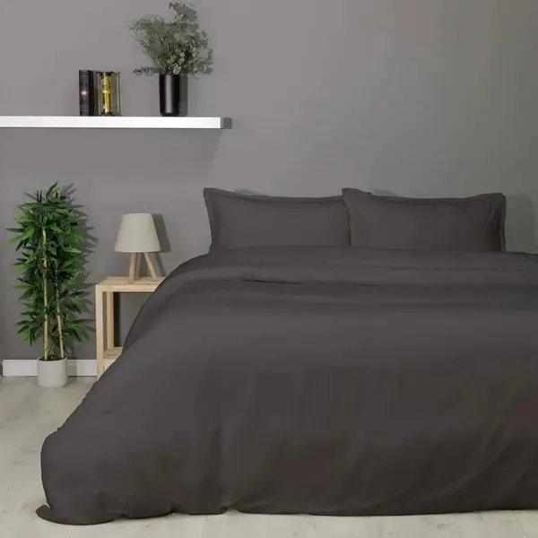 Lenjerie Plain Gri Bambus 4 piese
