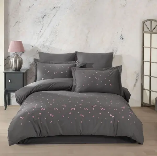 Lenjerie Poplin Spring Gray (Bumbac Poplin 100% brodat) 6 piese