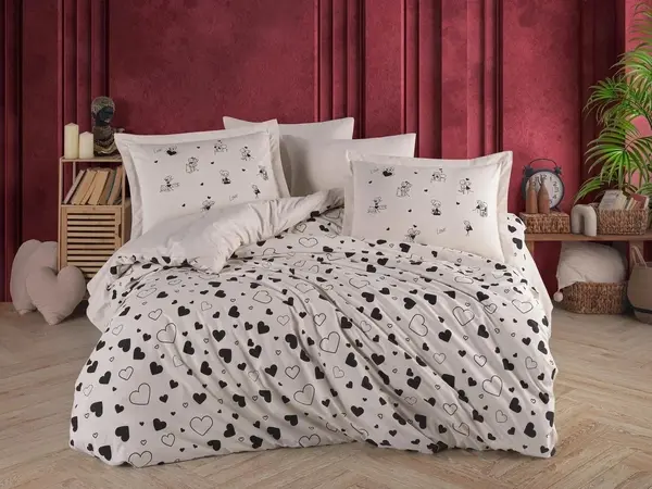 Lenjerie Venus Black Hearts (Bumbac 100% Poplin)